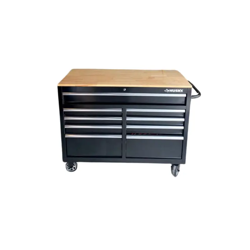 46 in. W 9-Drawer, Deep Tool Chest Mobile Workbench in Gloss Black with Hardwood Top