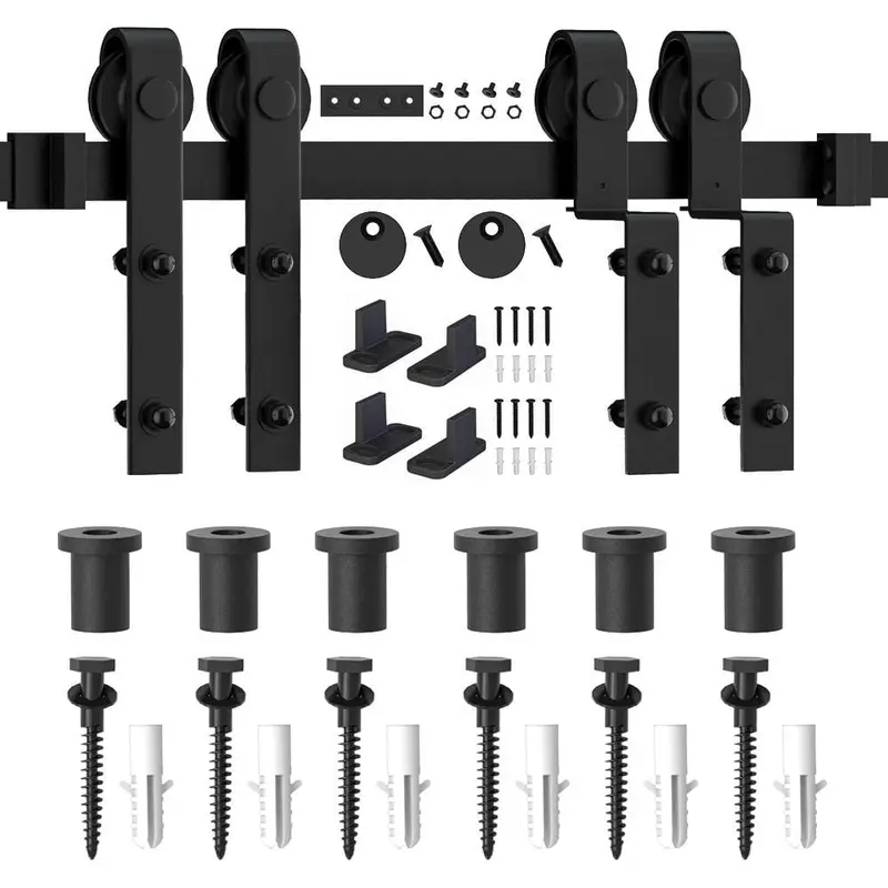 8 ft./96 in. Single Track Bypass Barn Door Hardware Double Doors Kit, Heavy-Duty Sliding 1-Track Antique Roller