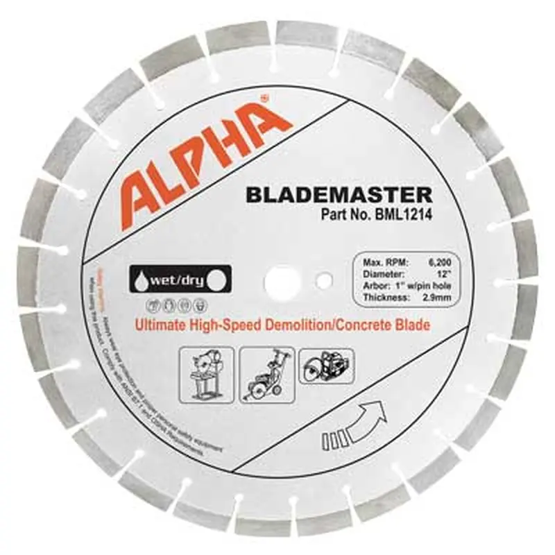 Alpha BladeMaster - Ultimate High-Speed Diamond Blade for Demolition/Concrete12"