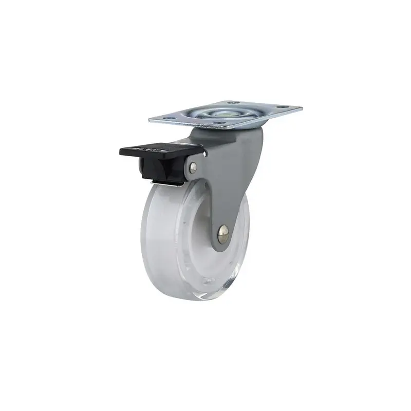 2-15/16 in. Clear White Swivel with Brake Plate Caster, 110 lb. Load Rating