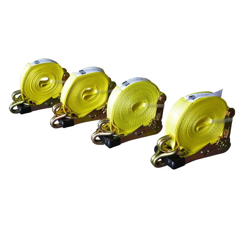 2 in. x 27 ft. x 10,000 lbs. J-Hook Ratchet Tie Downs (4-Pack)