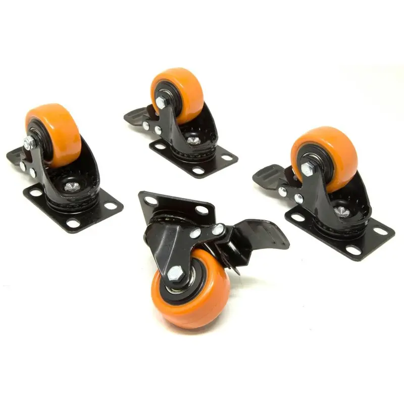 2 in. 155 lbs. Capacity Polyurethane Double-Bearing Swivel Plate Caster with Brake (4-Pack)2.3 / each