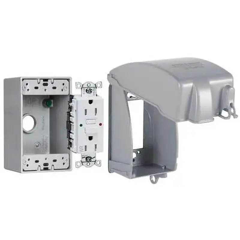 Hubbell TayMac 1-Gang, Complete In-Use Cover Kit - EXTRA DUTY Hubbell WRTR 15A Self Test GFCI, Metal In-Use Cover, Box15A