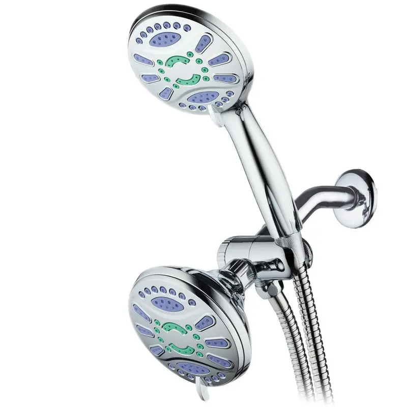 Antimicrobial 48-Spray 4.3 in. High Pressure 3-Way Dual Shower Head and Handheld Shower Head Combo in Chrome