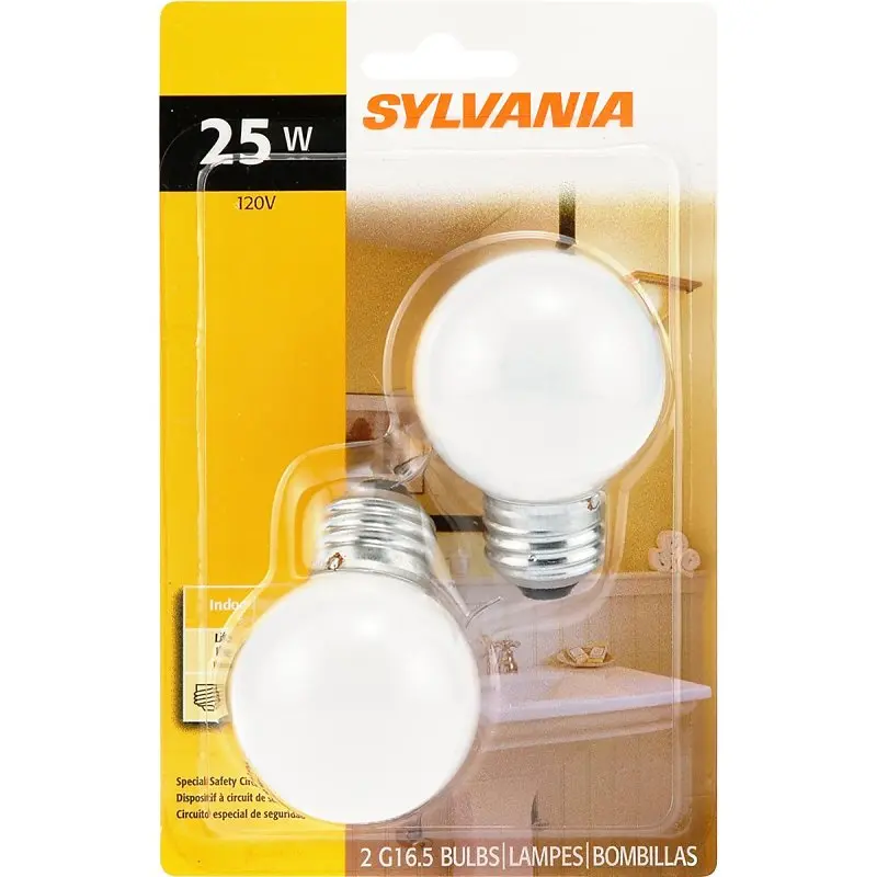 Sylvania 10297 Incandescent Lamp, 25 W, G16.5 Lamp, Medium Lamp Base, 165 Lumens, 2850 K Color Temp, Soft White Light