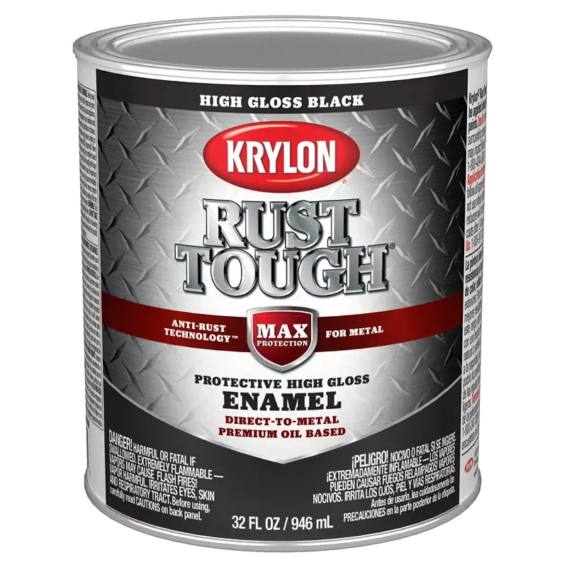 Krylon Rust Tough K09705008 Rust Preventative Paint, Gloss, Black, 1 qt, 400 sq-ft/gal Coverage Area