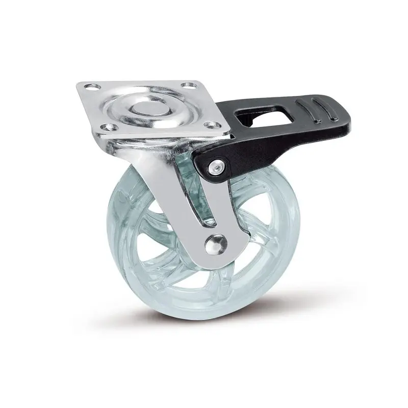 2-15/16 in. Clear Swivel with Brake Plate Caster, 88.2 lb. Load Rating