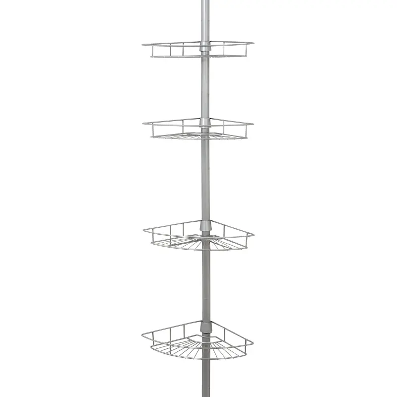 Zenna Home 2156NN Corner Tension Pole Shower Caddy, 8 in OAL, 11-1/2 in OAW, 4-Shelf, Steel, Satin Nickel