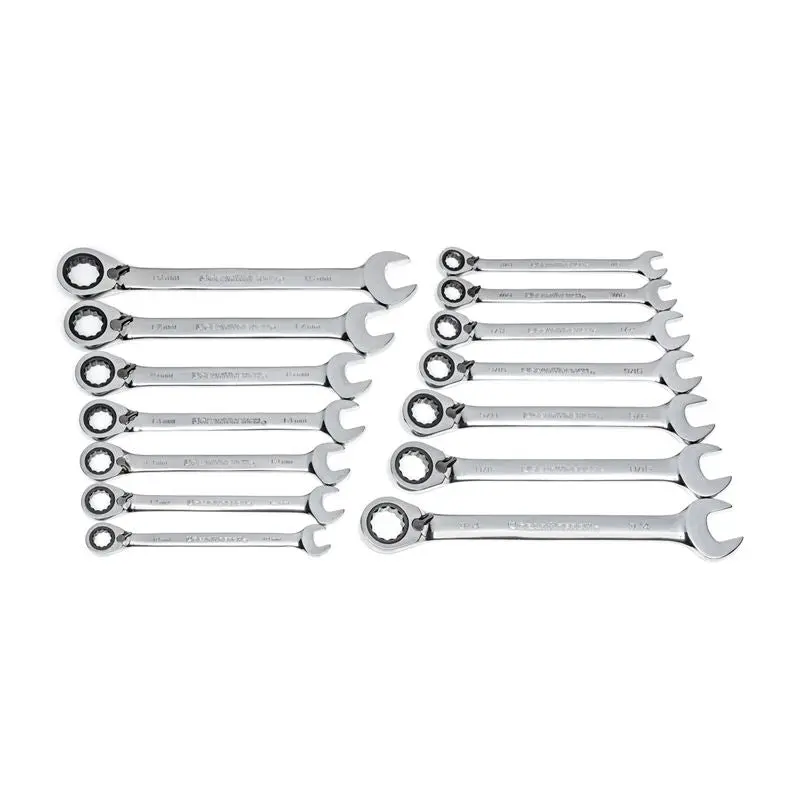 GEARWRENCH 85142 14 Pc. 72-Tooth 12 Point Reversible Ratcheting Combination SAE and Metric Wrench Set