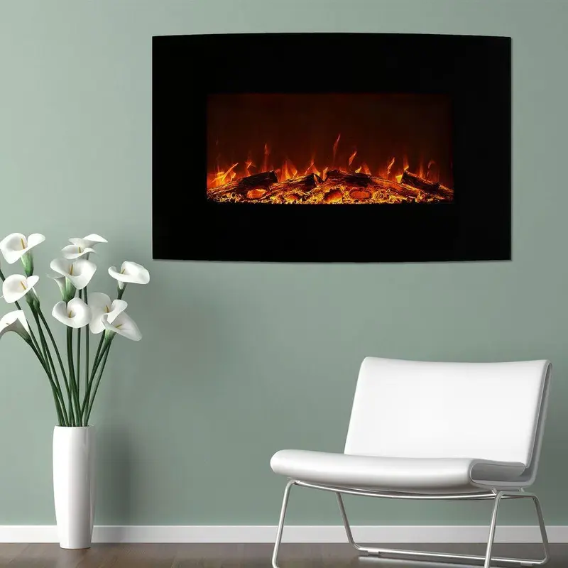 36 in. Curved Color Changing Electric Fireplace Wall Mount Floor Stand in Black49.5 / each