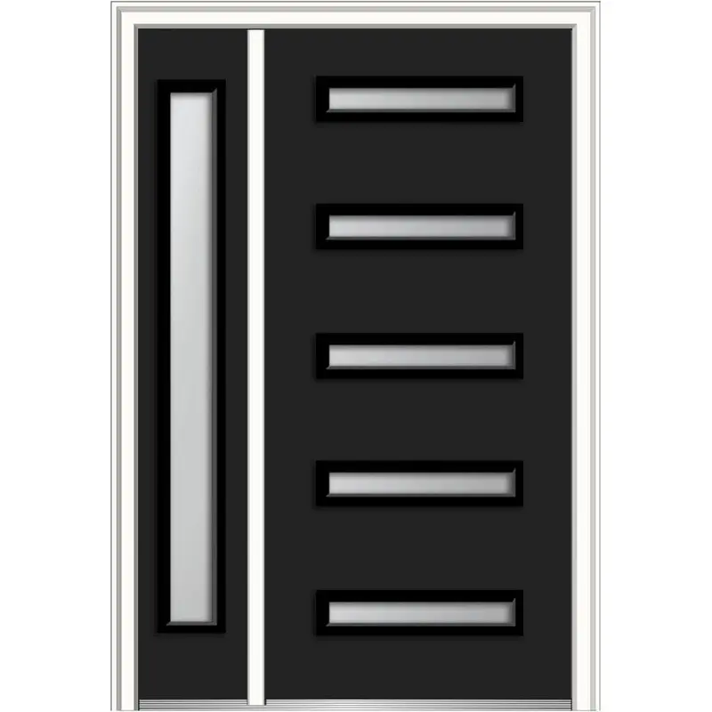 53 in. x 81.75 in. Davina Frosted Glass Right-Hand Inswing 5-Lite Modern Painted Steel Prehung Front Door with SideliteTangerine / 50 x 80 / Right-Hand/Inswing