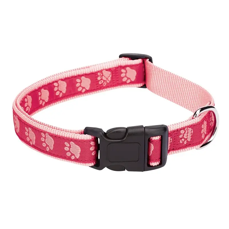 Casual Canine ZA8871 06 75 Dog Collar, 6 to 10 in L Collar, 3/8 in W Collar, Nylon, Pink, Two Tone Paw Print