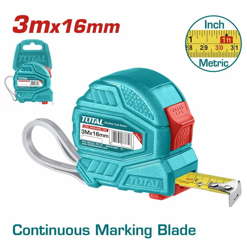 TOTAL STEEL MEASURING TAPE 3m X 16mm (TMT126331)