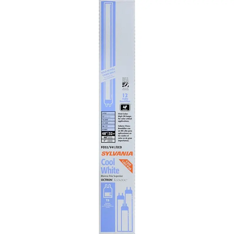 Sylvania OCTRON Series 22433 Fluorescent Bulb, 32 W, T8 Lamp, Medium Bi-Pin Lamp Base, 2450 Lumens