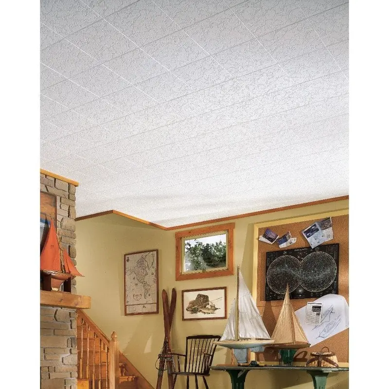 Armstrong Ceilings 12-in x 12-in Grenoble HomeStyle 40-Pack White Textured Surface-Mount Acoustic Ceiling TIlessq/ft
