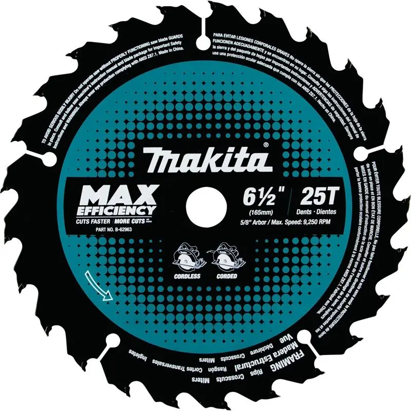 Makita B-62963 61/2in 25T CarbideTipped Max Efficiency Circular Saw Blade