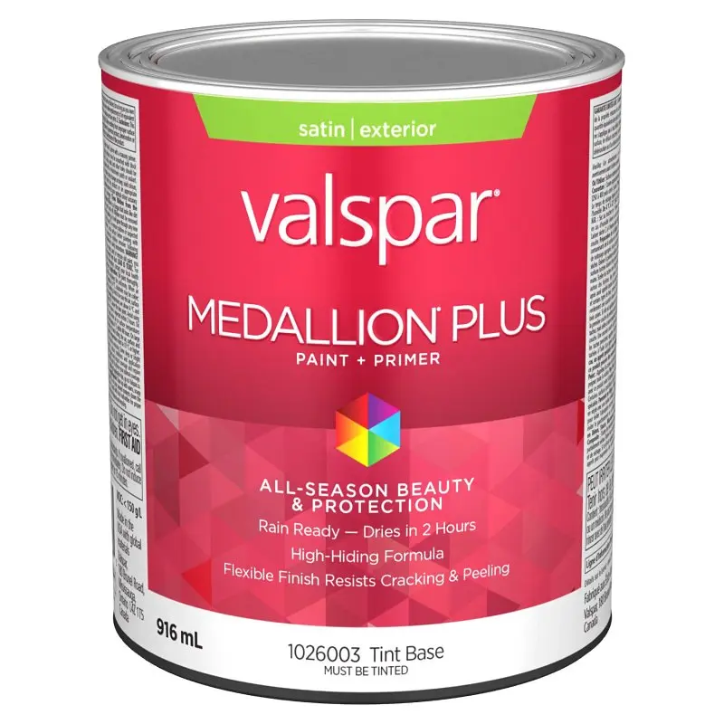 Medallion Plus 029.1026003.005 Exterior Paint and Primer, Acrylic, Satin, Tint Base, 1 qt, 400 sq-ft/gal Coverage Area