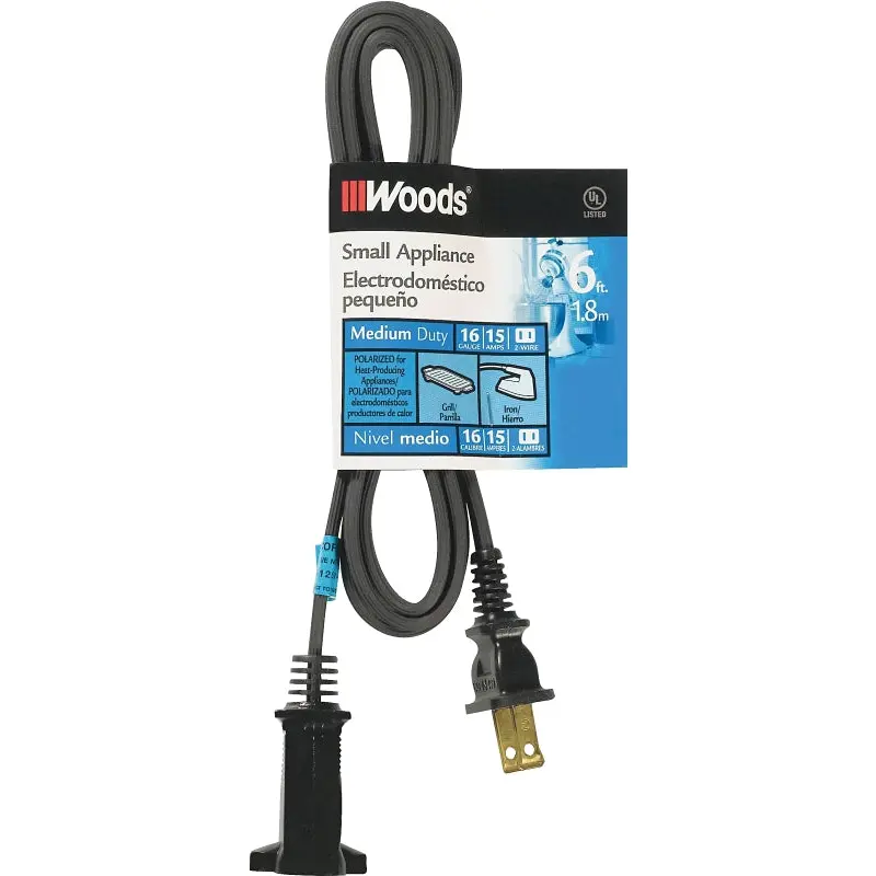 CCI 0292 Extension Cord, 6 ft L, 15 A, 125 V, Black