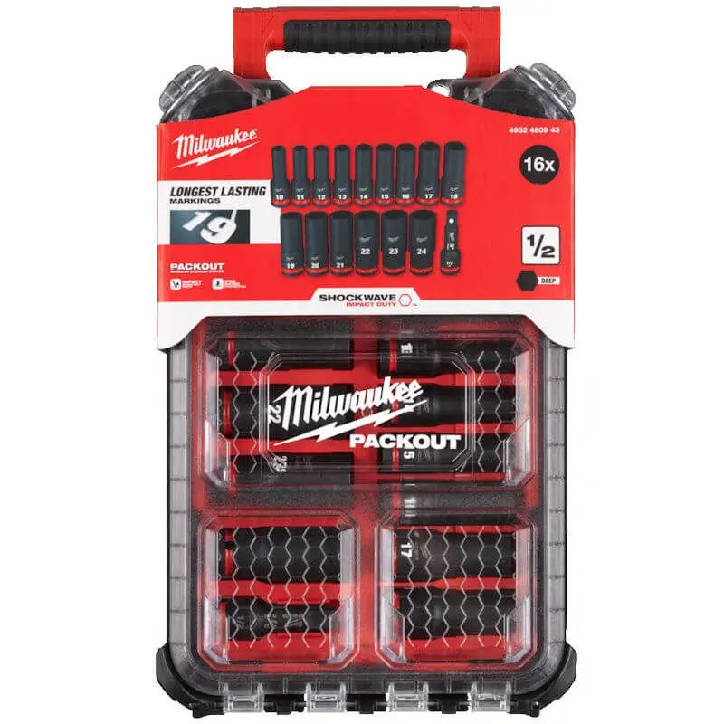 Milwaukee SHOCKWAVE 16 Piece 1/2" Drive Deep Impact Socket Set