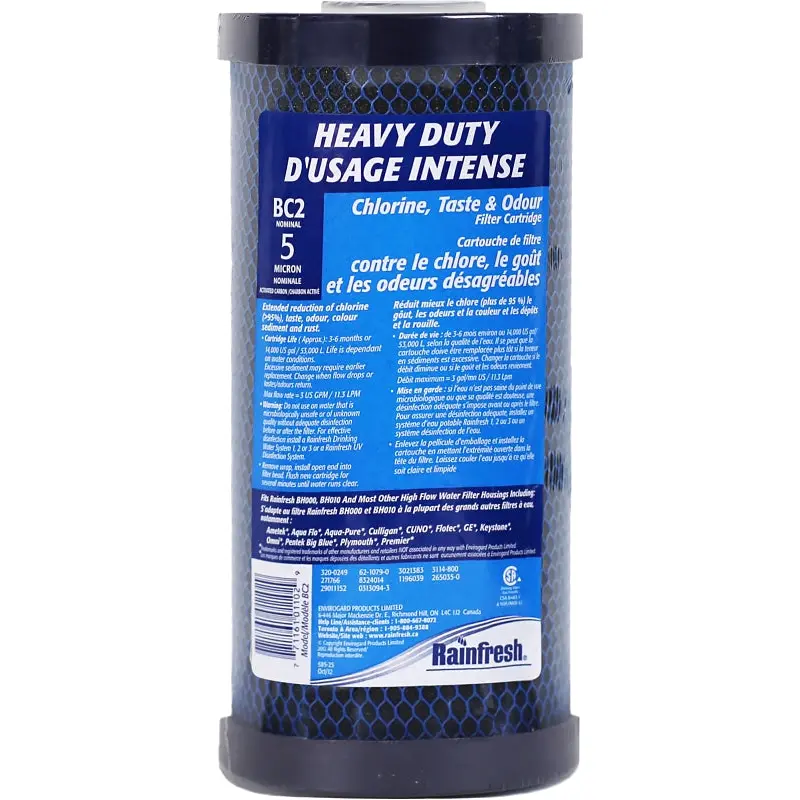 Rainfresh BC Series BC2 Reduction Cartridge, 5 um Filter, Carbon Filter Media