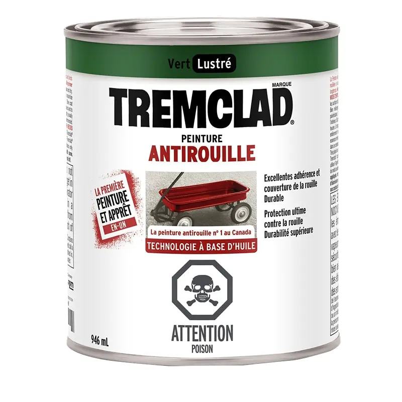 Tremclad 254909 Rust Preventative Paint, Oil, Gloss, Green, 946 mL, Can, 66 to 110 sq-ft Coverage Area