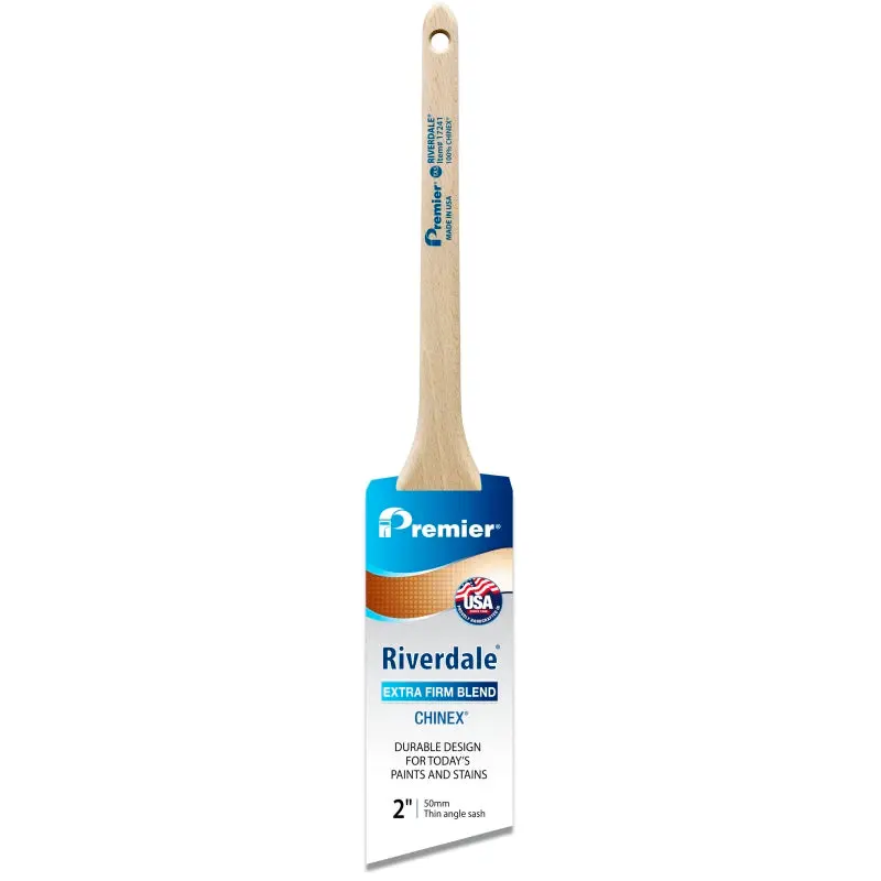 Premier Riverdale 17241 Paint Brush, 2 in W, Thin Angle Sash Brush, 2-7/16 in L Bristle, Chinex Bristle