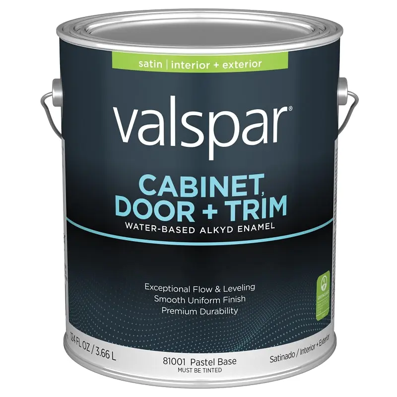 Valspar 8100 028.0081001.007 Cabinet, Door and Trim Paint Enamel, Water Base, Satin Sheen, Pastel Base, 1 gal
