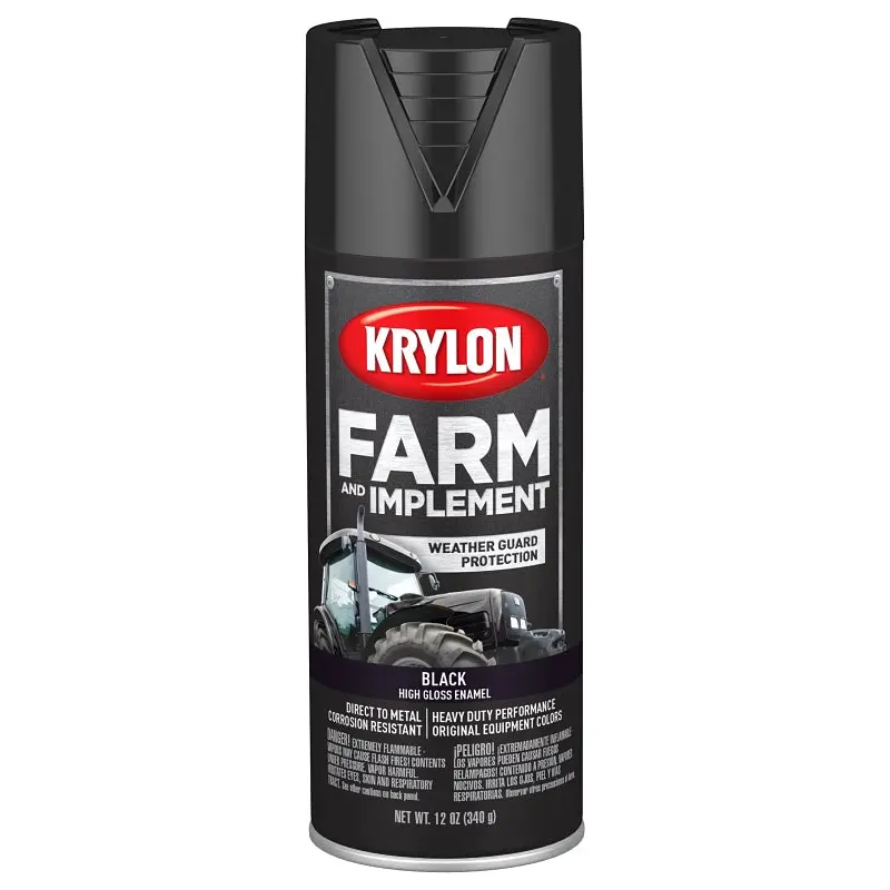 Krylon K01931007 Farm Equipment Spray, Gloss, Black, 12 oz