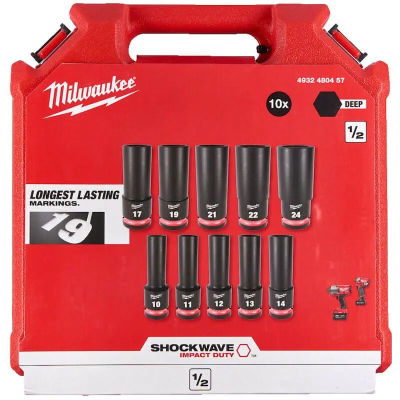 Milwaukee SHOCKWAVE 10 Piece 1/2" Deep Impact Socket Set