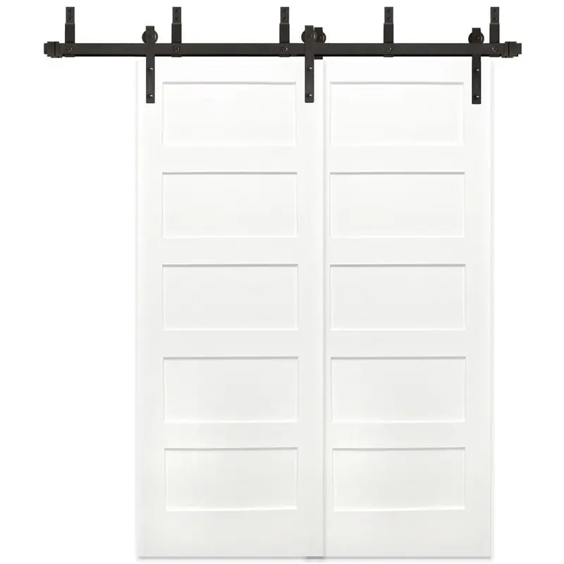 60 in. x 80 in. Bypass 5-Panel Solid Core Primed Pine Wood Sliding Barn Door with Bronze Hardware Kit, Soft Close135 / each