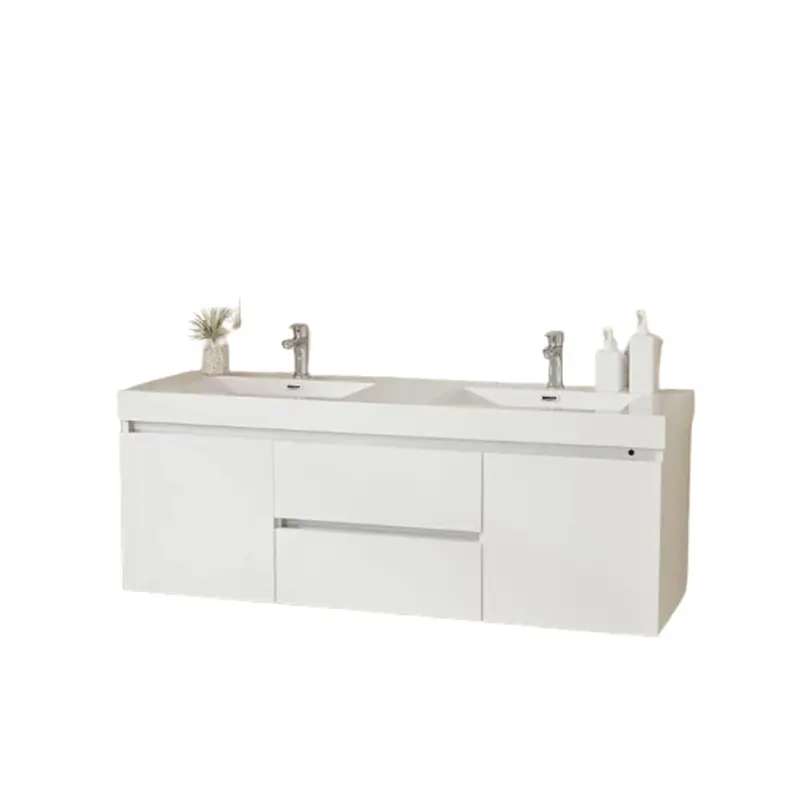 Annecy 60 in. W x 18.5 in. D x 20 in. H Bathroom Wall Hung Vanity in White with Double Basin Top in White Resin