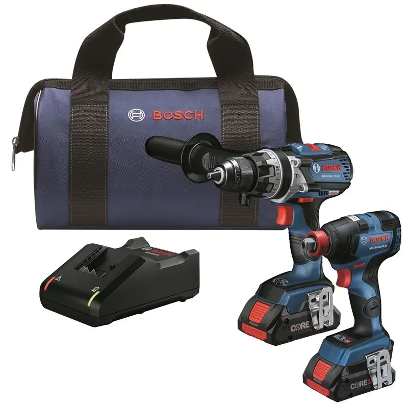 Bosch GXL18V-224B25 18V 2-Tool Combo Kit with Freak 1/4 In. and 1/2 In. Two-In-One Bit/Socket Impact Driver and Brute Tough 1/2 In. Hammer Drill/Driver