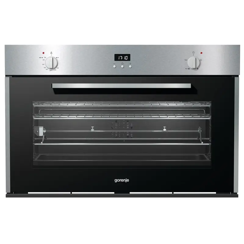 Gas oven, 90 cm, stainless steel color, multiple functions, capacity 88 liters