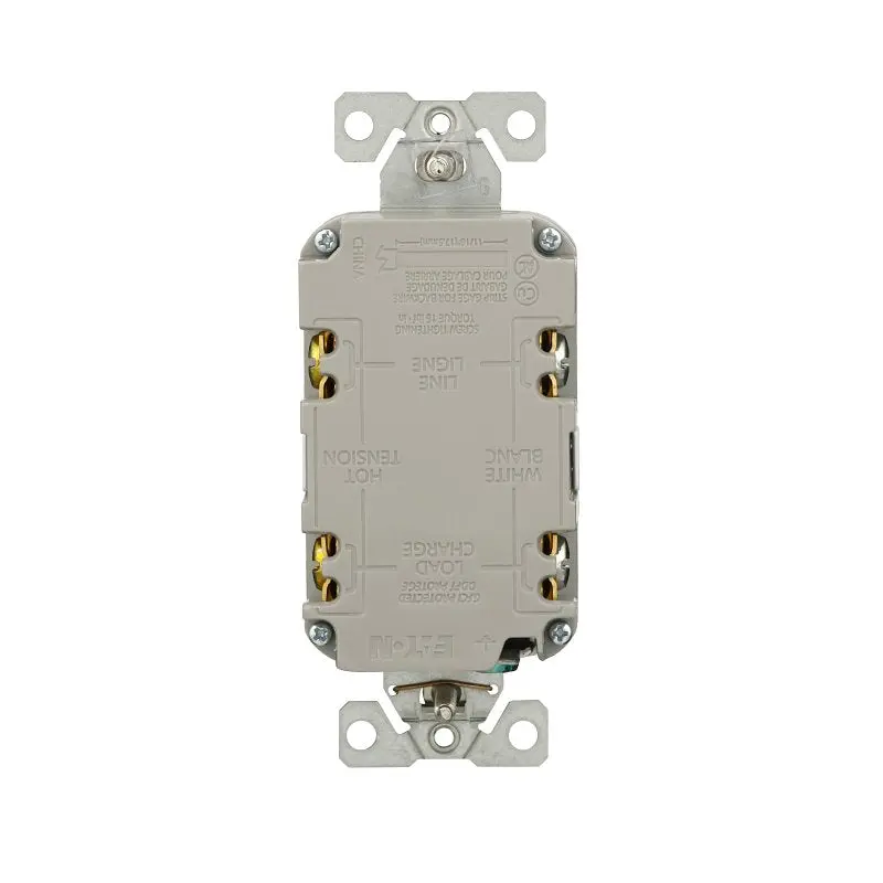 Eaton TRGF15W-WP Tamper-Resistant GFCI Receptacle, 125 V, 15 A, NEMA: NEMA 5-15R, Back, Side Wiring, White