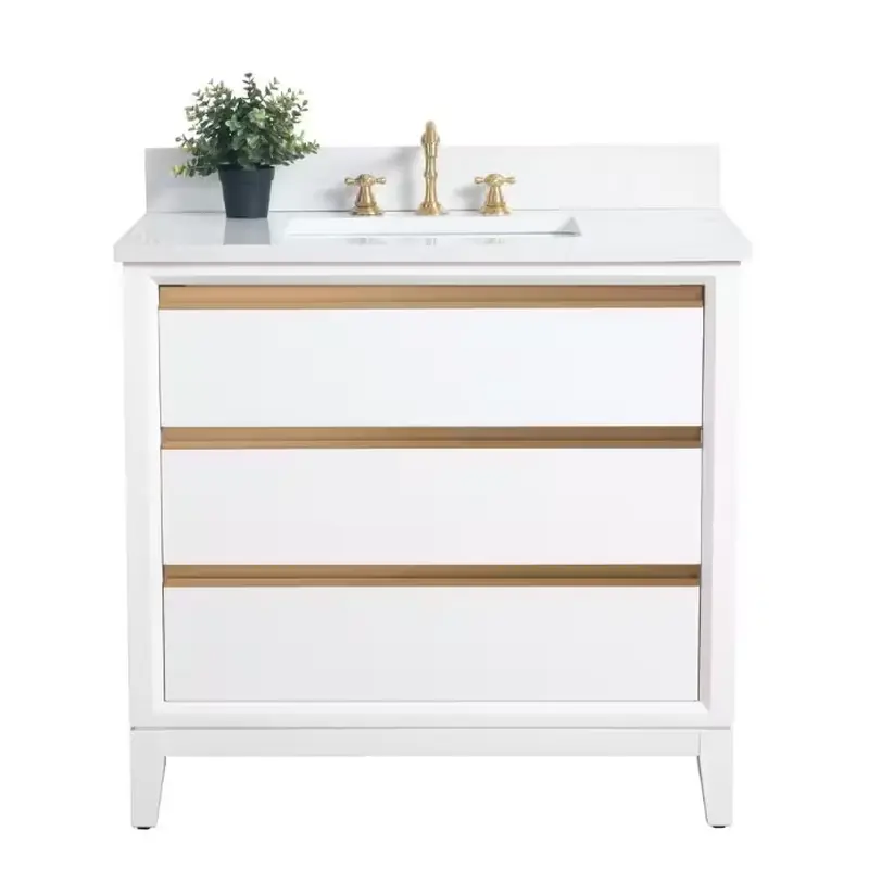 36 in. W x 22 in. D x 34 in. H Single Sink Bathroom Vanity in White with Engineered Marble Top