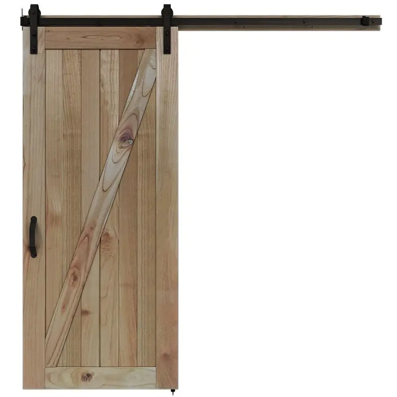 36 in. x 84 in. Rustic Unfinished Wood Sliding Barn Door with Hardware KitUnfinished / 36 x 84 / Black