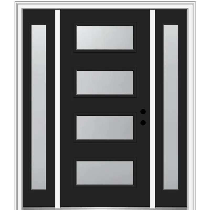 68.5 in. x 81.75 in. Celeste Left-Hand Inswing 4-Lite Frosted Modern Painted Steel Prehung Front Door with SidelitesPink Hibiscus / 64 x 80 / Right-Hand/Inswing