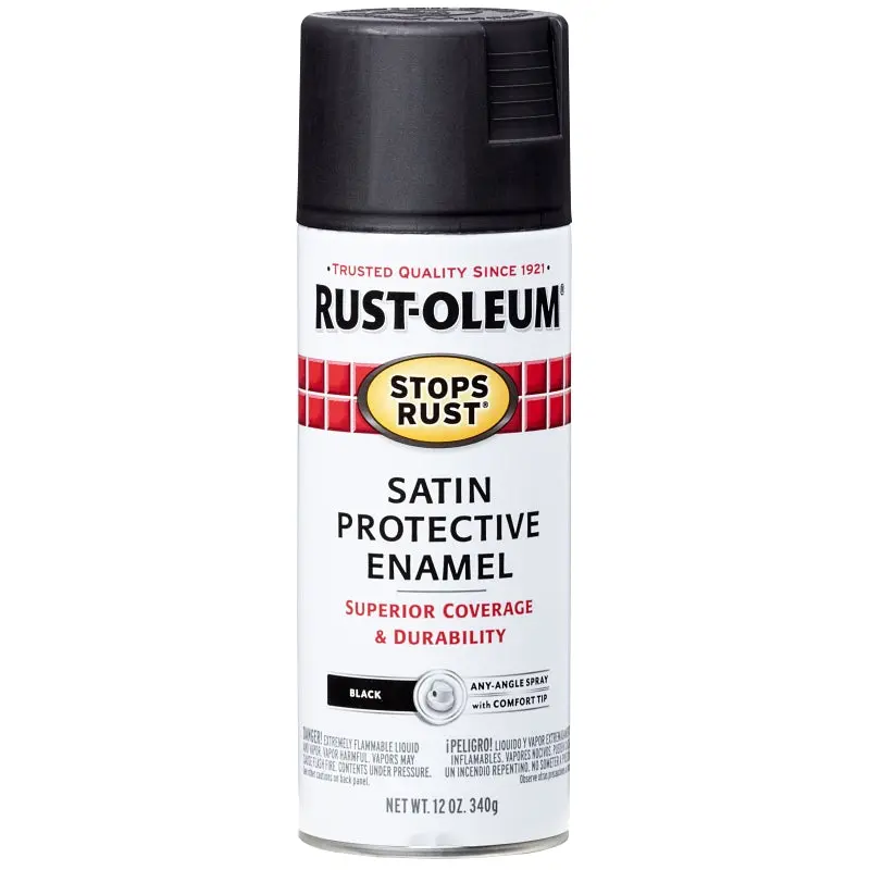 Rust-Oleum 7777830 Rust Preventative Spray Paint, Low Satin, Black, 12 oz, Can
