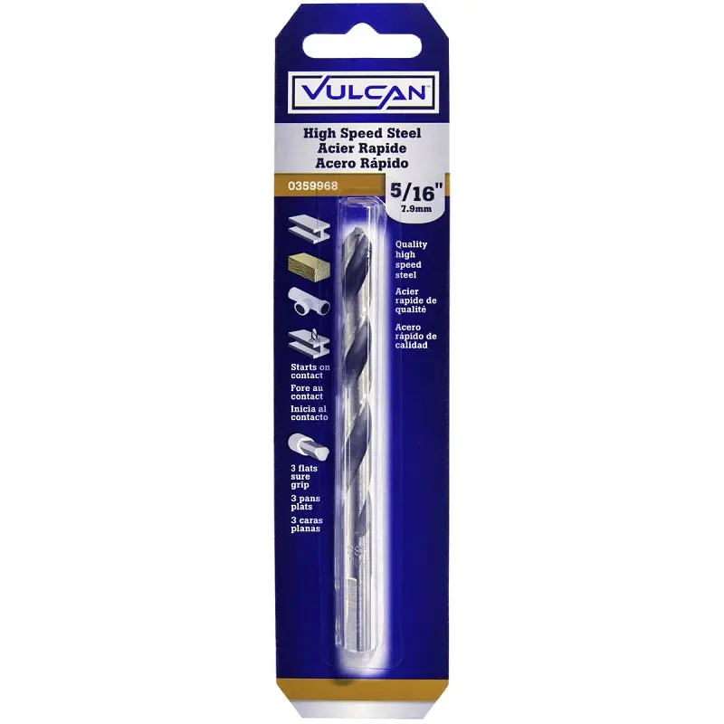 Vulcan Jobber Drill Bit, 5/16 in Dia, 4-1/2 in OAL, 3-Flat Shank