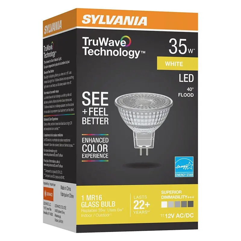 Sylvania 40928 Natural LED Bulb, Track/Recessed, MR16 Lamp, G5.3 Lamp Base, Dimmable, Cool White Light
