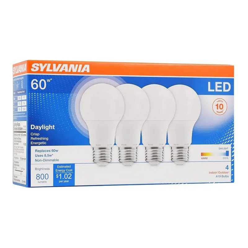 Sylvania 79284 LED Bulb, General Purpose, A19 Lamp, 60 W Equivalent, E26 Lamp Base, Frosted, Bright White Light