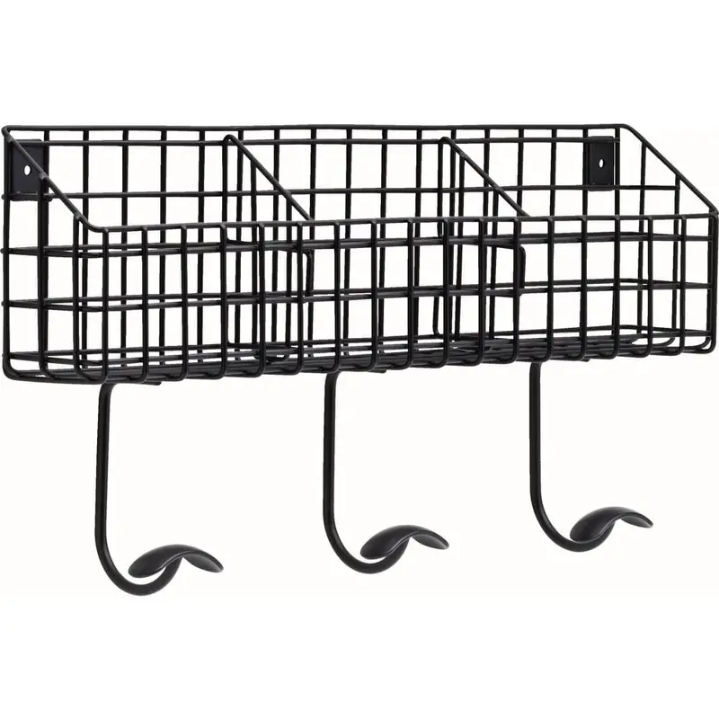 17-3/4 in. Matte Black Industrial Basket with Hooks