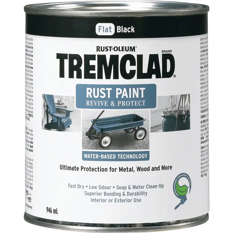 Tremclad 26048WB504 Rust Preventative Paint, Water, Flat, Black, 946 mL, Can, 350 sq-ft Coverage Area