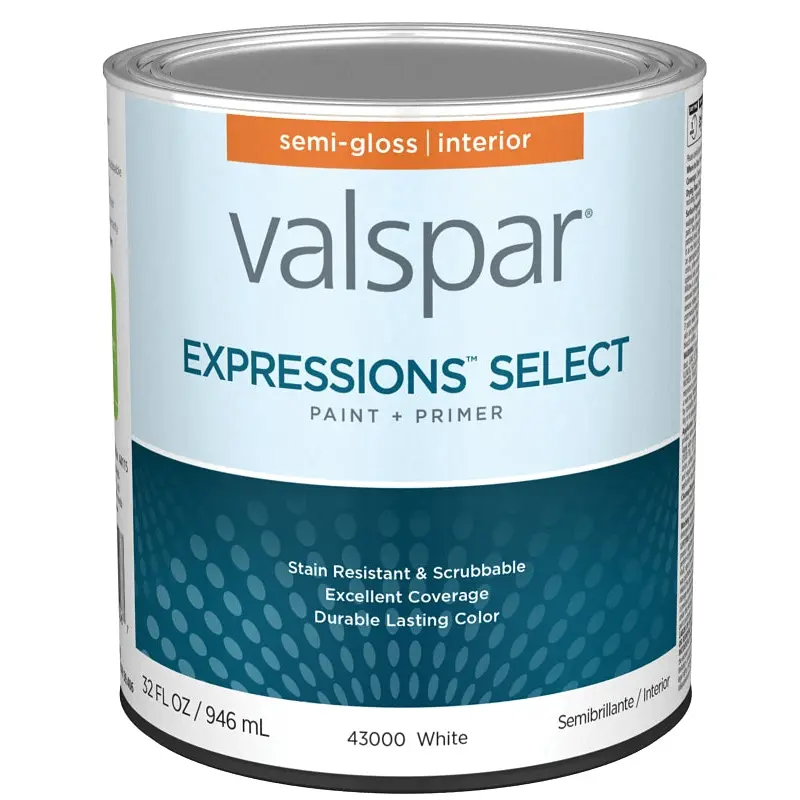 Valspar Expressions Select 4300 028.0043000.005 Latex Paint, Acrylic Base, Semi-Gloss, White Base, 1 qt