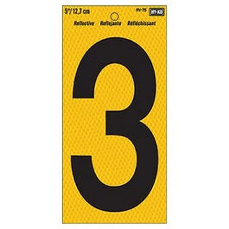 Address Number, Reflective Yellow & Black, 5-In., "3"