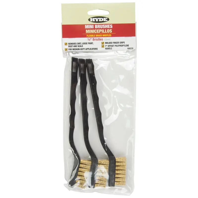 Hyde 46630 Mini Brush, 1/2 in L Trim, Brass Bristle, 10 in OAL