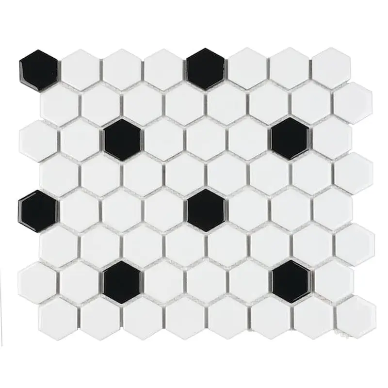 American Olean Color Ways White with Black 12-in x 14-in Matte Ceramic Hexagon Patterned Floor and Wall Tile (10-sq. ft/ Carton)10-sq. ft/ Carton
