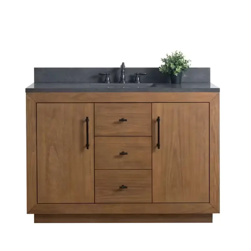 48 in. W x 21.5 in. D x 34 in. H Single Sink Bathroom Vanity in Tan with Black Limestone Top