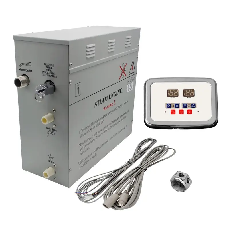 6kW Self-Draining Steam Bath Generator with Waterproof Programmable Controls and Chrome Steam Outlet