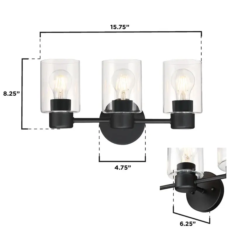 Westinghouse Sylvestre Series 61156 Wall Fixture, 120 V, 3-Lamp, Incandescent, LED Lamp, Steel Fixture